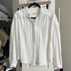 We The Free White Textured Button Front Blouse